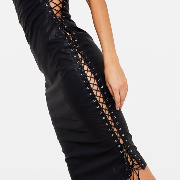 NEW NWT Miaou Andaz Dress in Black FWRD leather midi lace up - Picture 3 of 11